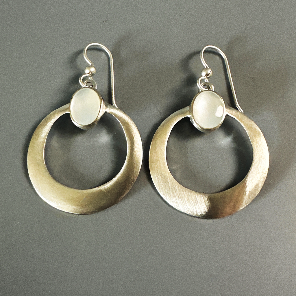 Earrings, Mother of Pearl Hoop Cab on French Wires - Gloria Sawin  Fine Jewelry 