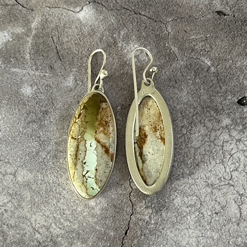 Earrings, Boulder Turquoise Oval on Wires - Gloria Sawin  Fine Jewelry 