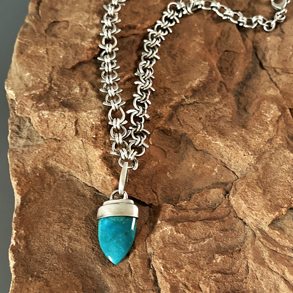 Pendant, Blue Tyrone Turquoise Point in Sterling - Gloria Sawin  Fine Jewelry 