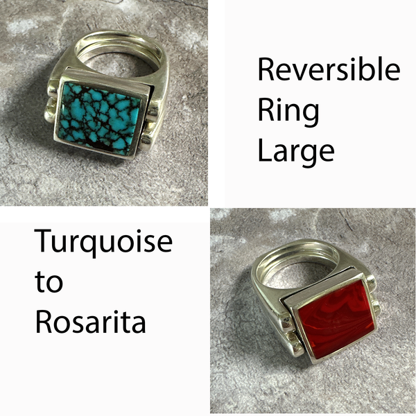 Reversible Rings, Large Style Rosarita-Turquoise - Gloria Sawin  Fine Jewelry 