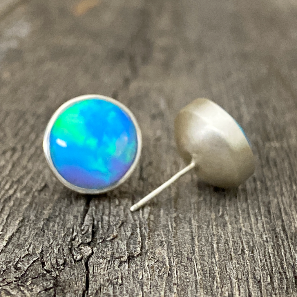 Earrings, Opal Studs in Sterling - Gloria Sawin  Fine Jewelry 