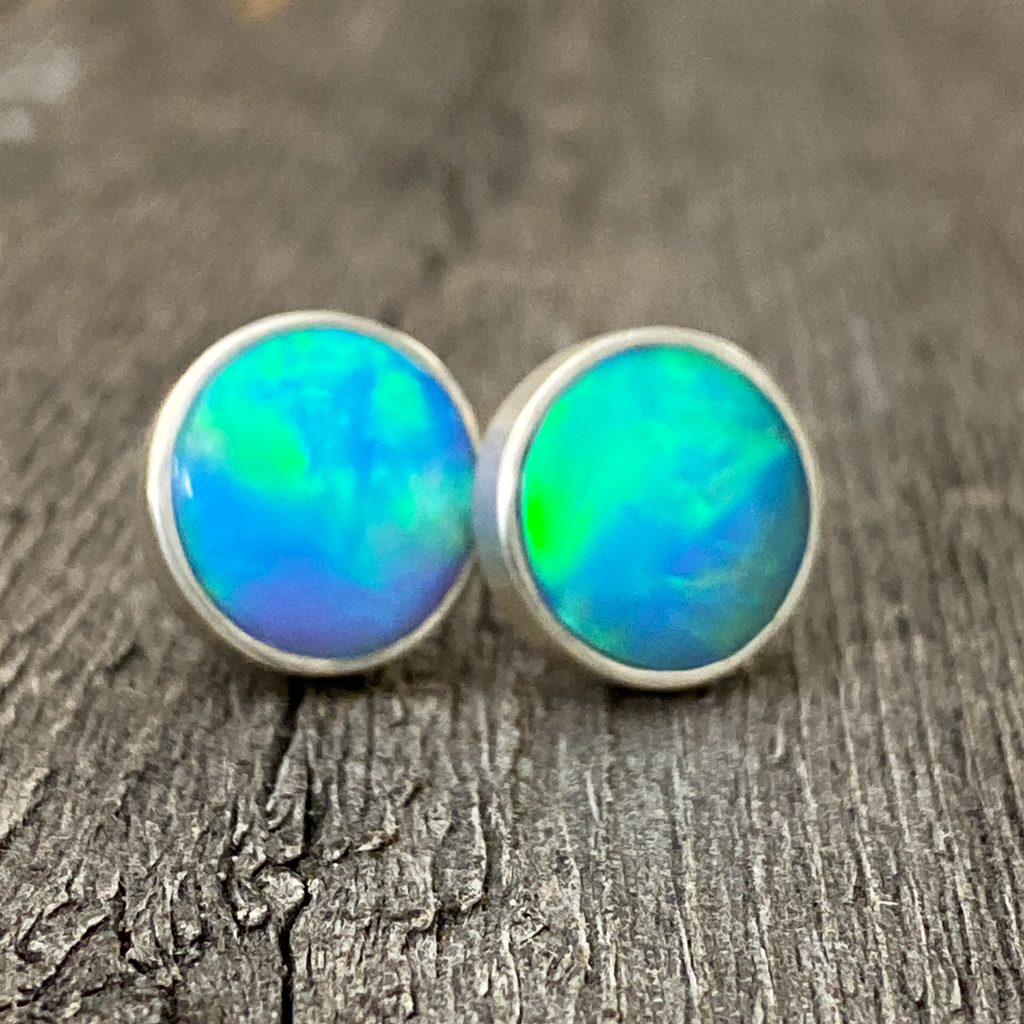 Earrings, Opal Studs in Sterling - Gloria Sawin  Fine Jewelry 
