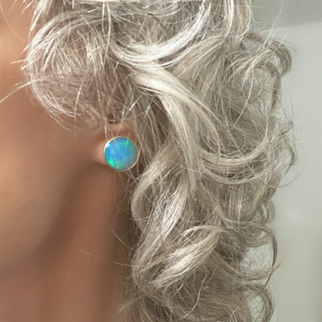 Earrings, Opal Studs in Sterling - Gloria Sawin  Fine Jewelry 