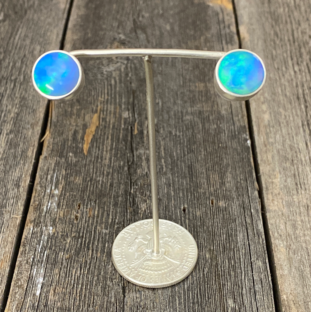 Earrings, Opal Studs in Sterling - Gloria Sawin  Fine Jewelry 