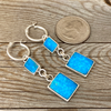 Earring, Turquoise Rectangles on Hoops