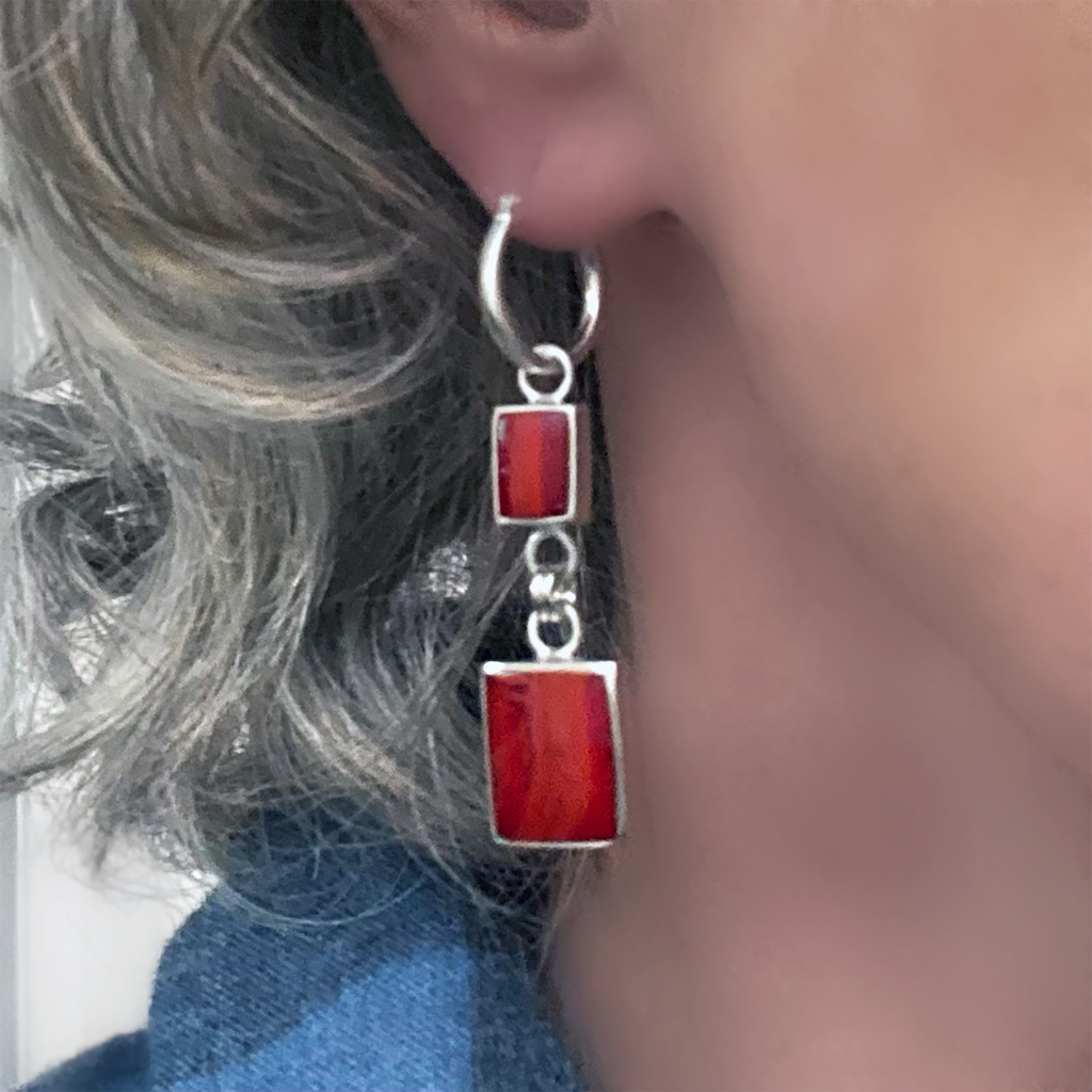 Earring, Rosarita Rectangles on Hoops - Gloria Sawin  Fine Jewelry 