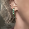 Earrings, Green Turquoise Inlay Half Hoop on posts in Sterling