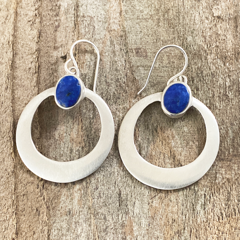 Earring, Lapis Hoop on Sterling Wires - Gloria Sawin  Fine Jewelry 