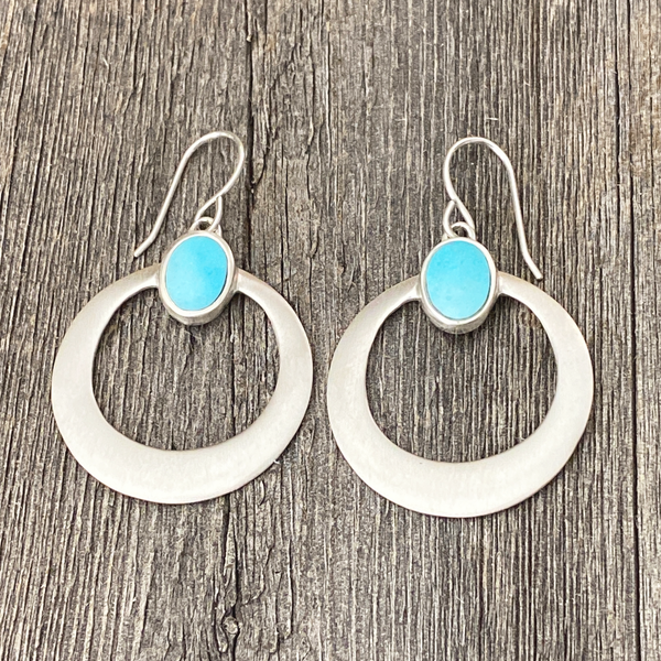 Earring, Turquoise Hoop Cab on French Wires in Sterling