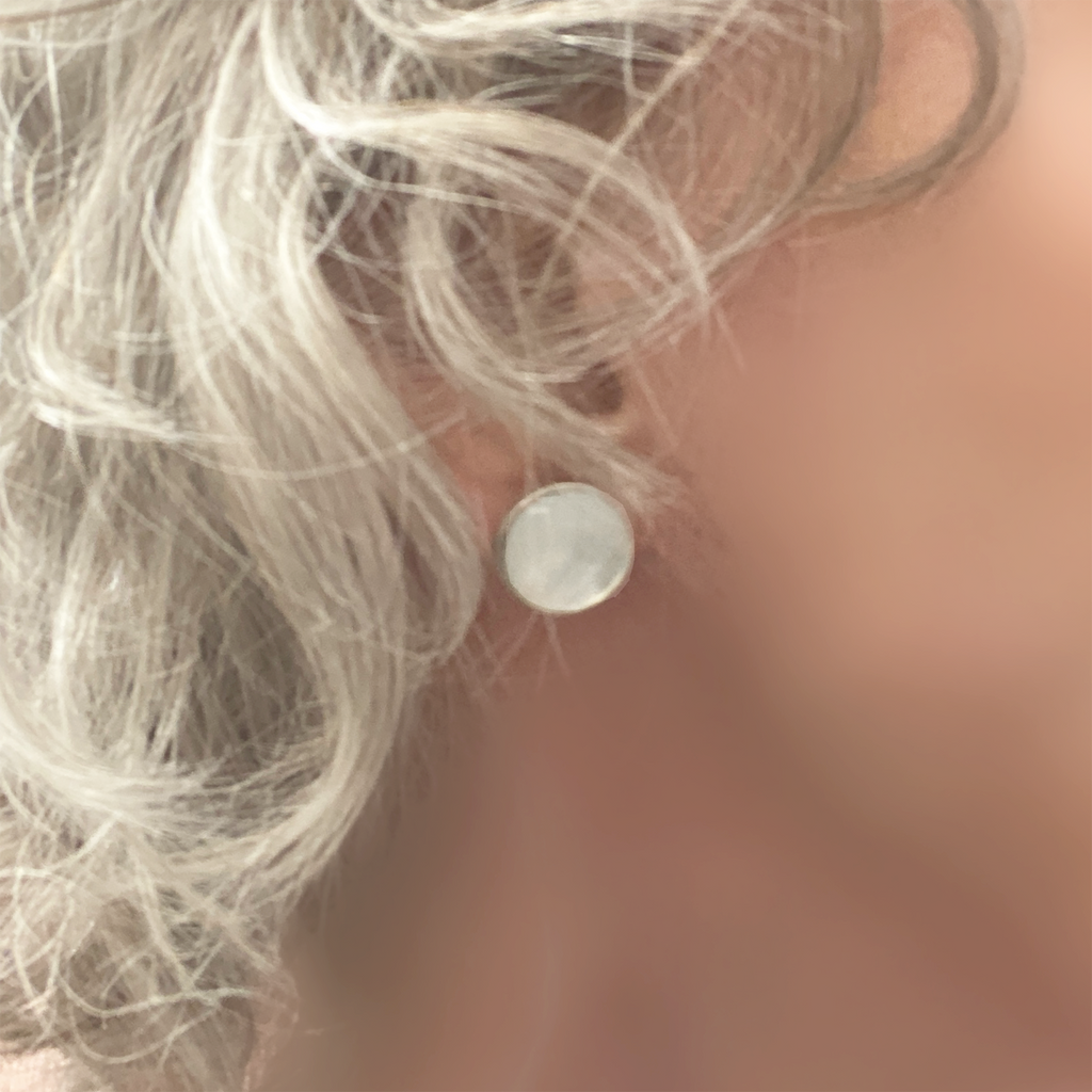 Earrings, MOP Round Stud in Sterling - Gloria Sawin  Fine Jewelry 