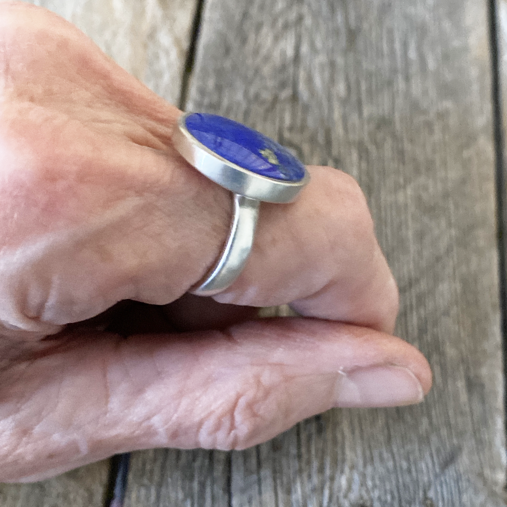 Heavy Duty Rings, Lapis Round in Sterling - Gloria Sawin  Fine Jewelry 