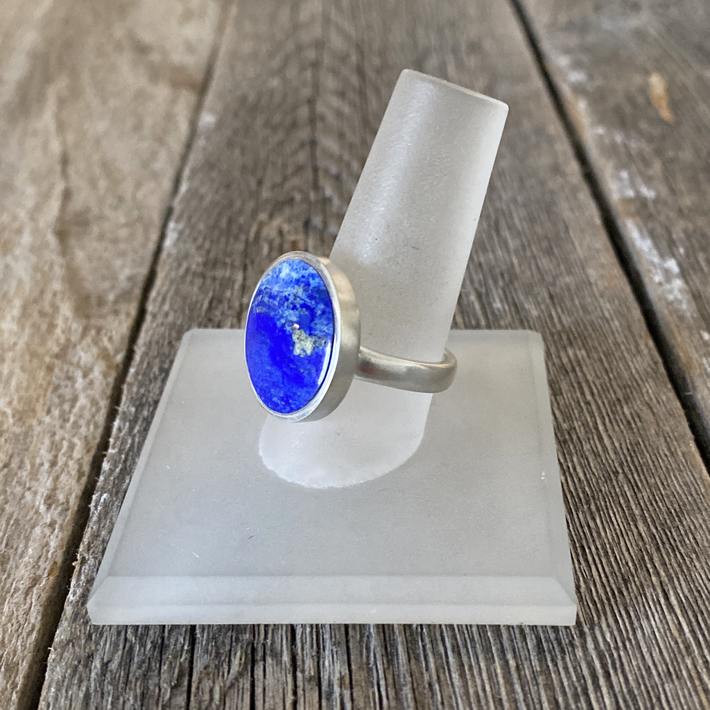 Heavy Duty Rings, Lapis Round in Sterling - Gloria Sawin  Fine Jewelry 