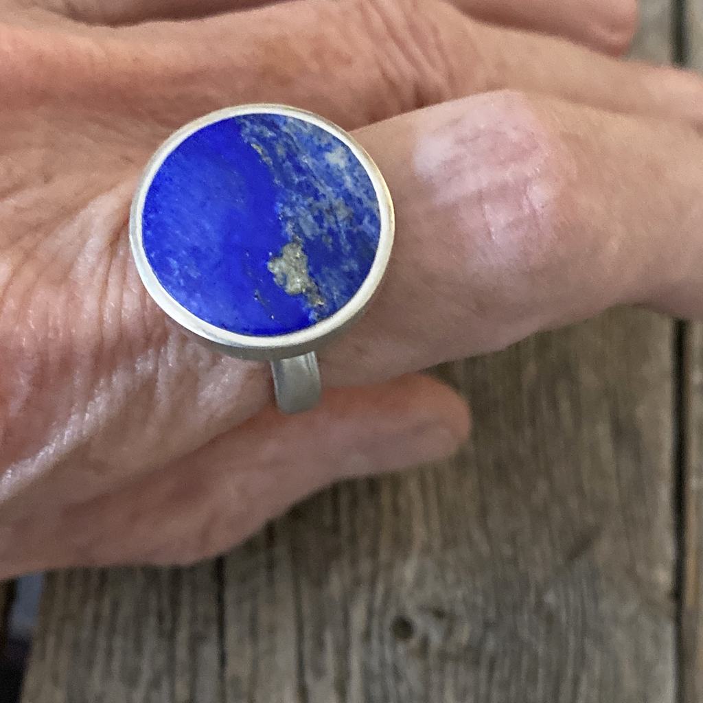 Heavy Duty Rings, Lapis Round in Sterling - Gloria Sawin  Fine Jewelry 